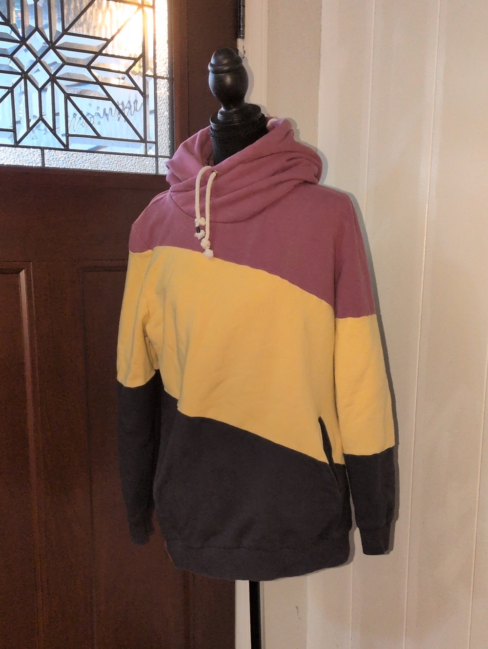 "Ampersand Ave" Colorblock Hoodie Sweatshirt -Dusty Rose , Yellow, Black Size XL